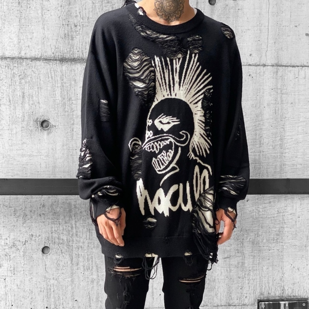 NEW Haculla logo-knit distressed sweater size XL